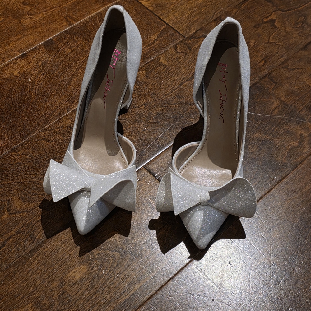 Betsey Johnson Sparkling White Bow Heels